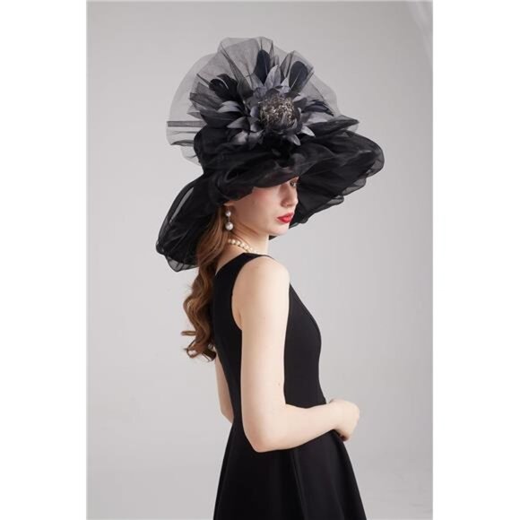 Women's Kentucky Derby Church Dress Hat 01-black, Grey - Picture 7 of 7